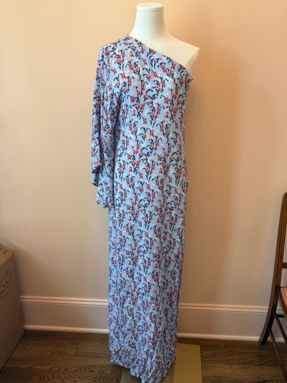 FRESHA London Blue Floral One-Shoulder Maxi Dress – Size Small
